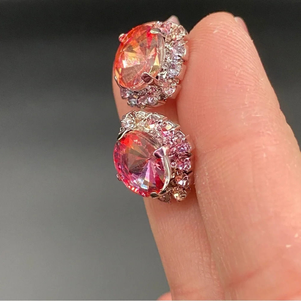 Blush Pink Sparkly Stud Earrings - Picture 5 of 10